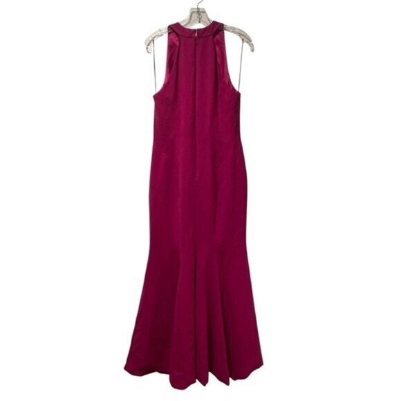 Theia Size 12 Fucia Smooth Mermaid Gown Dress Sleeveless Pink V-Neck $795 - Picture 2 of 8